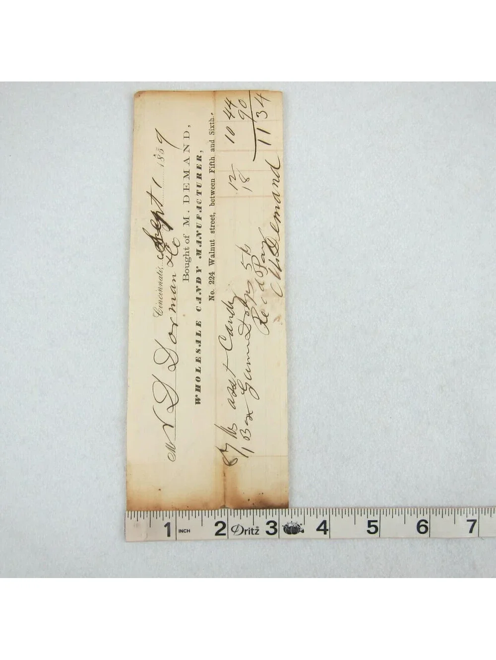Antique 1859 M. Demand Wholesale Candy Manufacturer Cincinnati Receipt Invoice